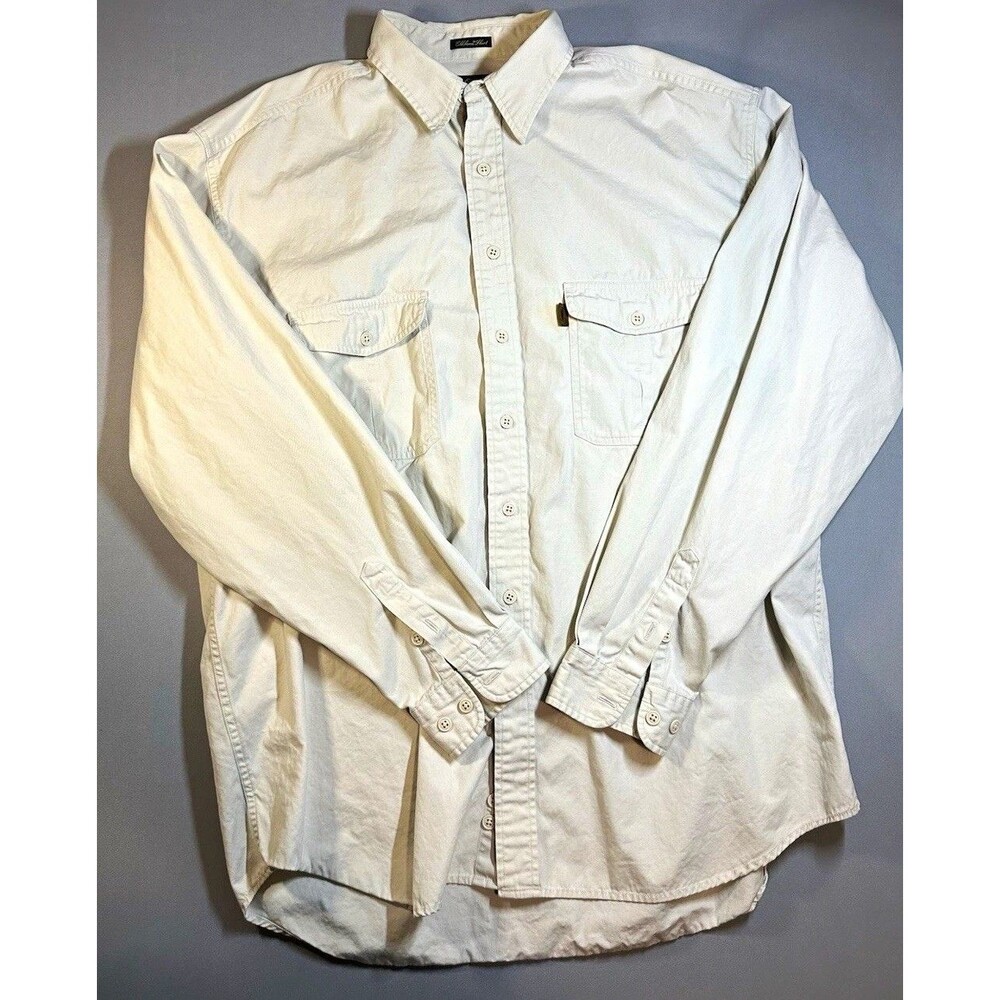 Eddie Bauer Legend Mens White Solid Woven Cotton LS Pockets Button-Up XL Tall